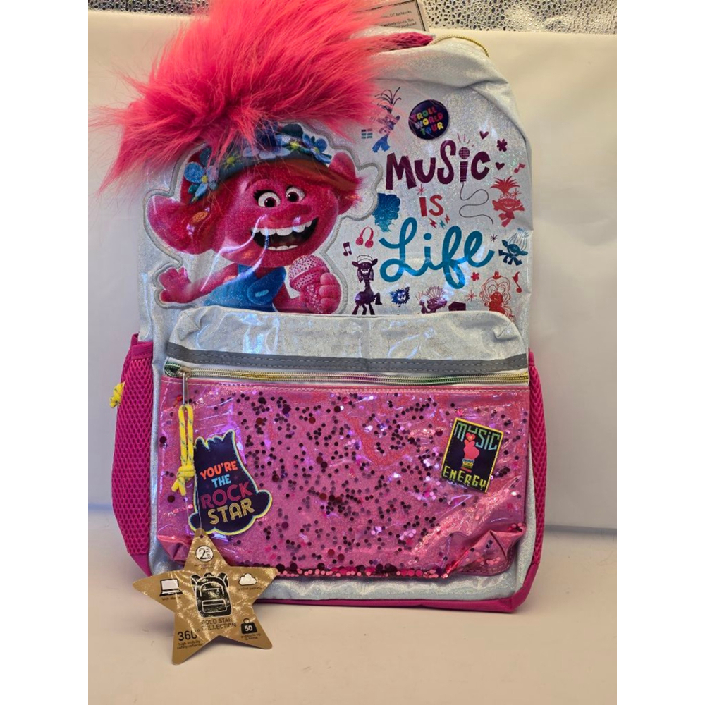 Girls DreamWorks Trolls World Tour Pink Silver Glitter Backpack One Size